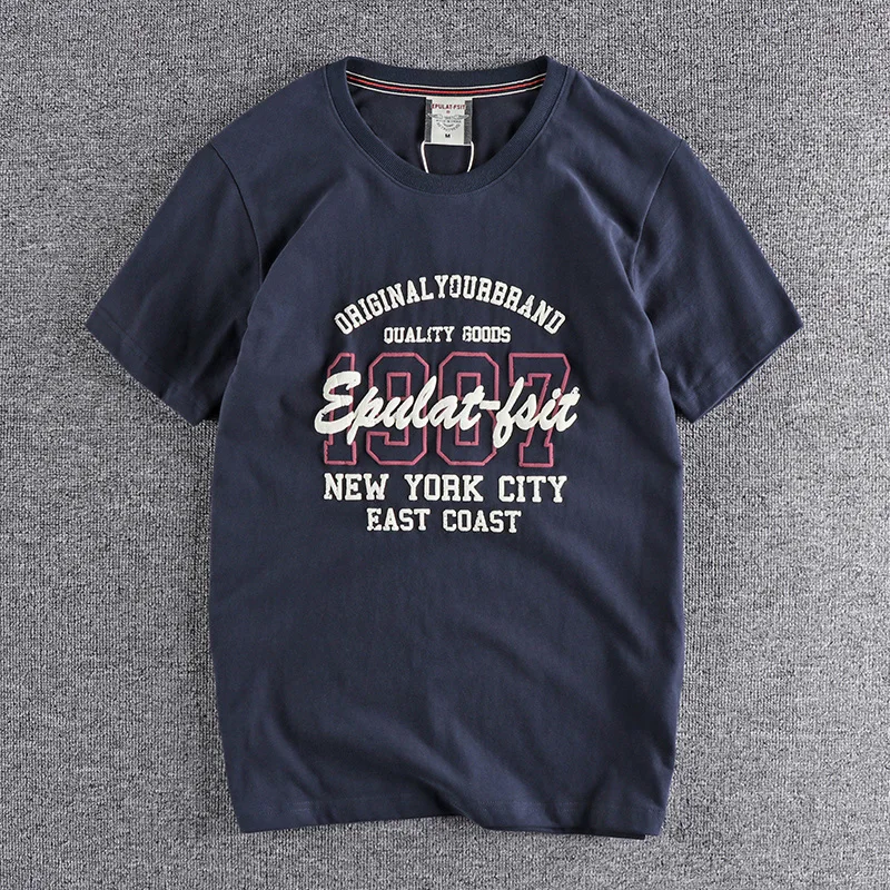 Футболка мужская с коротким рукавом из натурального хлопка принтом букв |