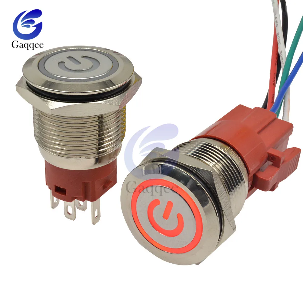 Водонепроницаемый светодиодный кнопочный переключатель с кольцом/питанием 16 мм