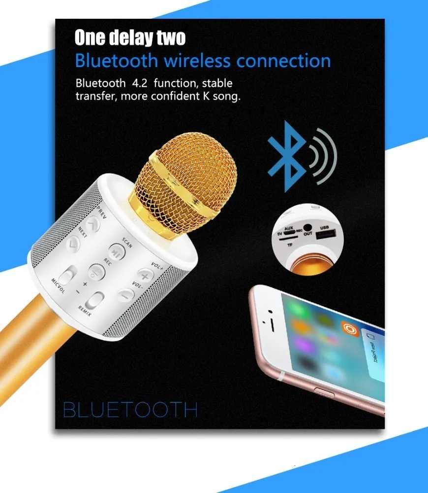 Микрофон для караоке беспроводной с bluetooth-динамиком-Instagram 5000+ лайков IPhone Android PC смартфон микрофон для записи пения