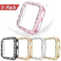 5 pack bling pc cover for apple watch 7 case series 6 se 5 4 3 women diamond bumper for iwatch 41mm 45mm 40mm 44mm 38mm frame
