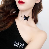 european and american sexy lace bow collarbone chain women charm korean white black lace butterfly necklace