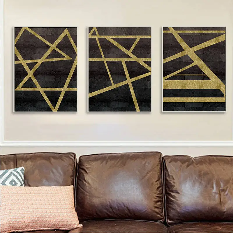 Современные абстрактные золотые и черные геометрические картины стены
