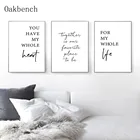 Черно-белые картины Wll Жизнь Сердце цитаты плакаты вместе принты скандинавский постер современные картины украшение гостиной