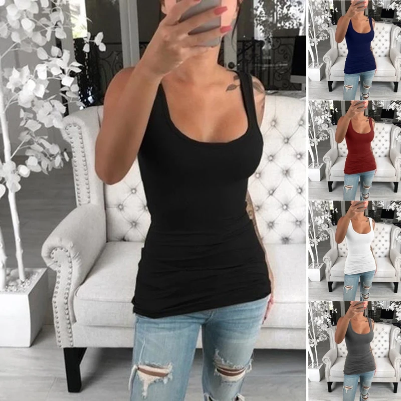 

Spring Summer Sleeveless Tank Tops Women Round Neck Loose T Shirt Fitness Tight Tank Top Ladies Vest Singlets Camisole