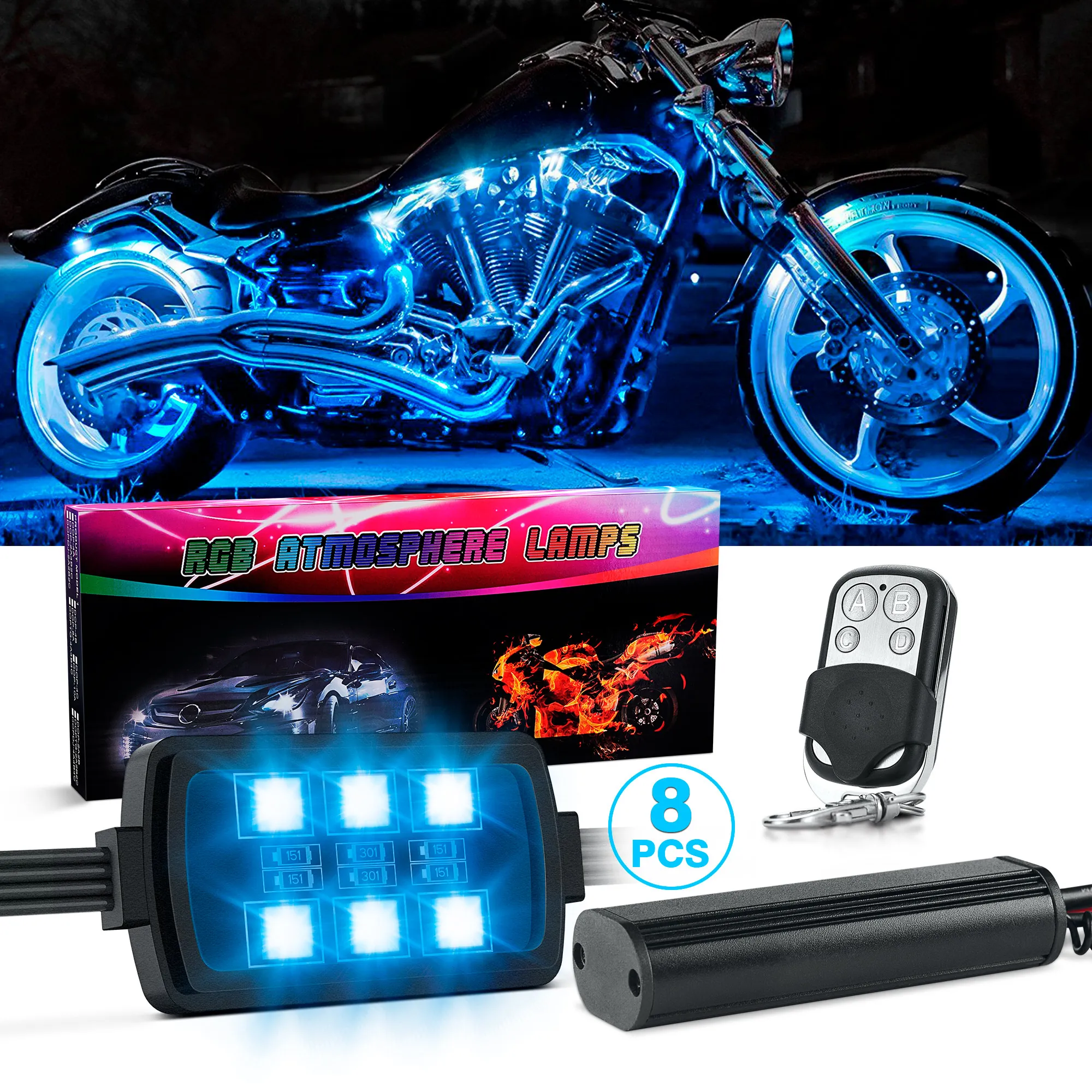 MICTUNING 8 шт. мотоциклетная светодиодная ленсветильник RGB s комплект с