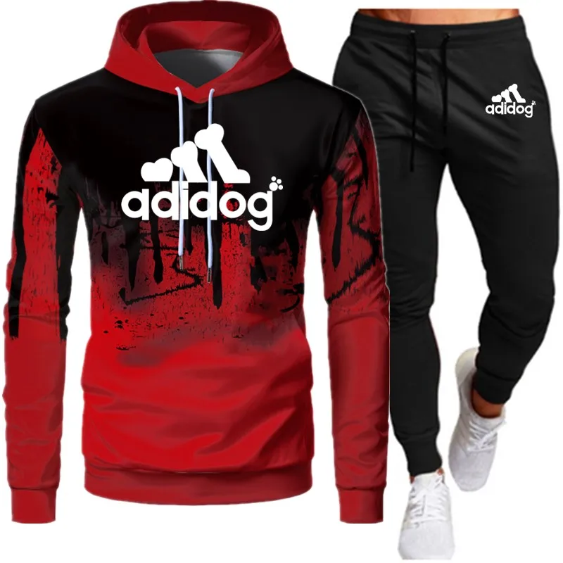 

2021 Spring Men's Printed Ink-Splashing Hoodie And Foot Pants Two-Piece Men's Casual Jogging Track And Field Tracksuit Set