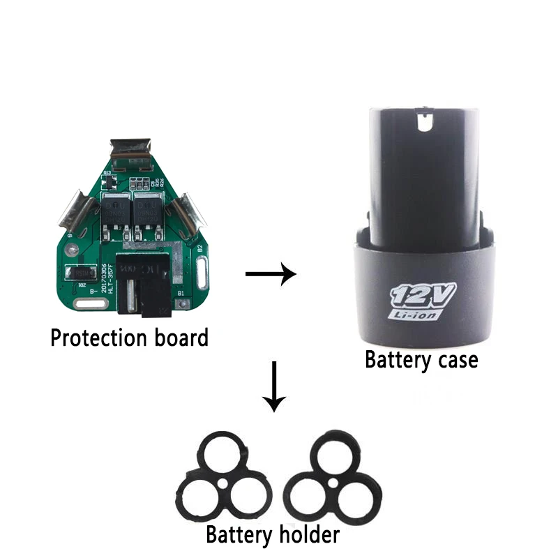 3S 12V BMS 18650 Lithium Drill Power Li-ion Battery Protection Board+Pack DC Electric Tools Hand Case Shell Bracket PCB Circuit |