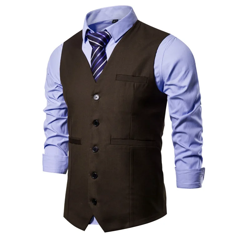 LUCLESAM Men Casual Suit Vest V Neck Single Breasted Slim Fit Wedding Waistcoat Formal Multicolor Vest for Men gilet uomo
