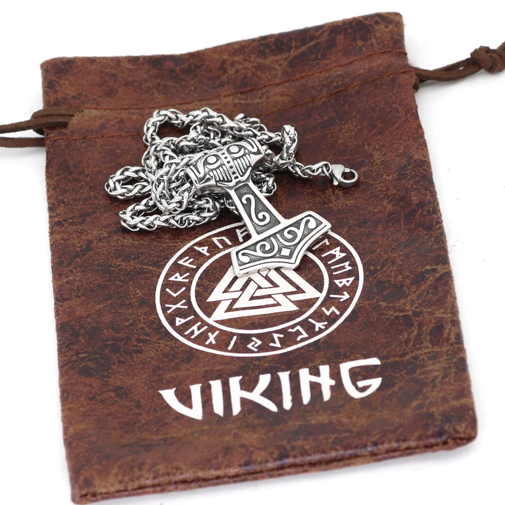 Скандинавский Викинг Mjolnir из нержавеющей стали Thor Hammer Raven Head ожерелье для мужчин с