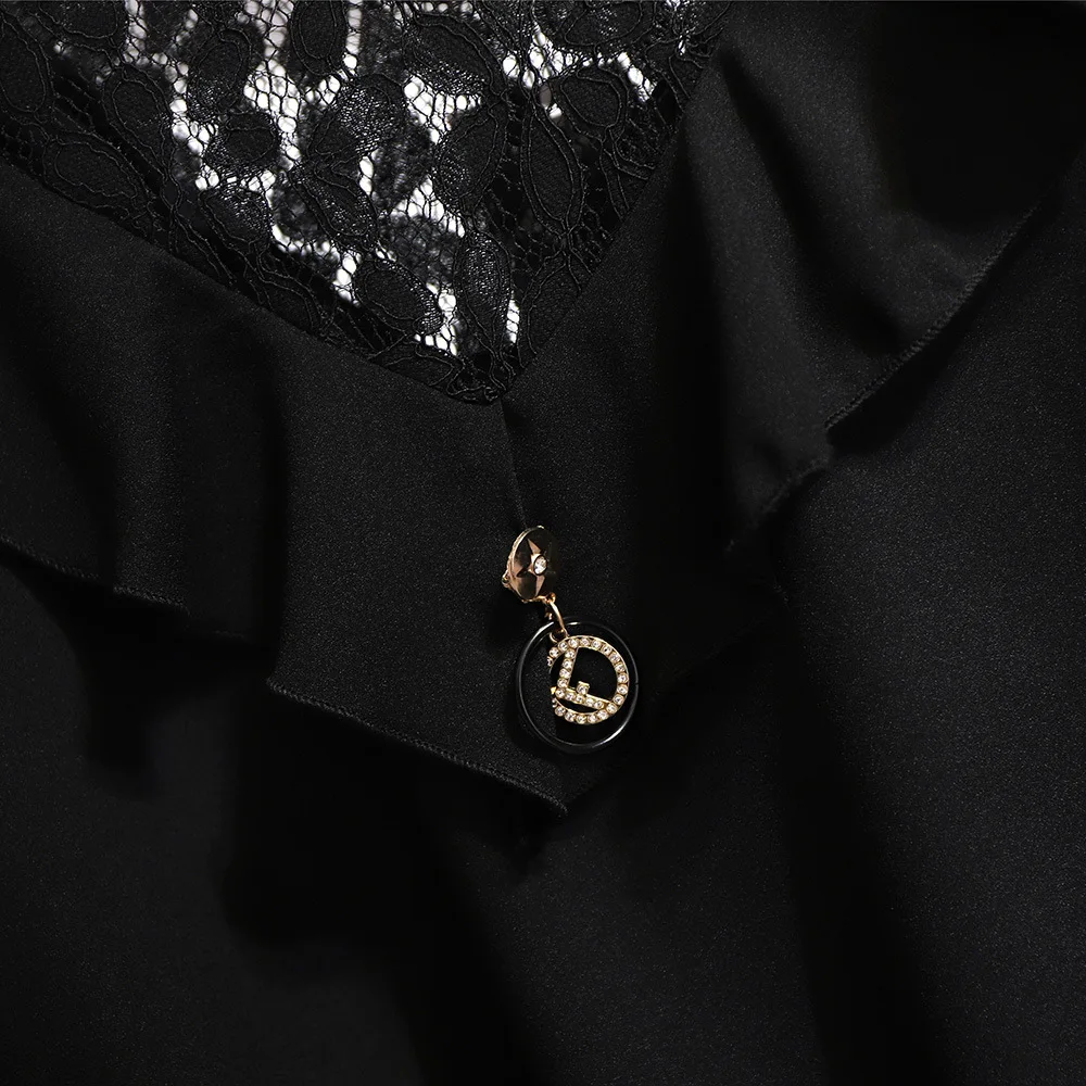 

Black Women's Blouses Spring and Autumn Casual Black Hollow Our Round Neck Long Sleeve Plus Size Shirts for Women 4xlx 5xl 6xl