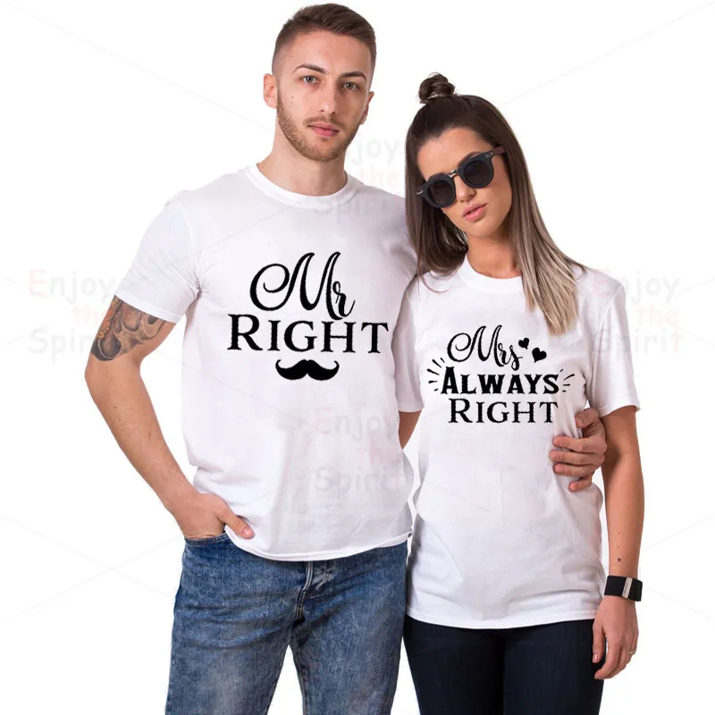 Одинаковая футболка для пары Забавные футболки влюбленных Mr Right Mrs Always Подарок на
