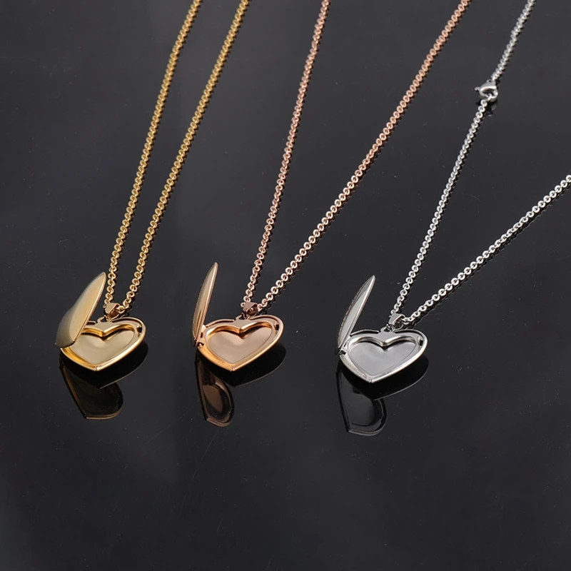 

Wholesale Lots Gold Love Heart Photo Box Pendant Necklaces Fashion Stainless Steel Necklace for Women Lovers Jewelry Schmuck