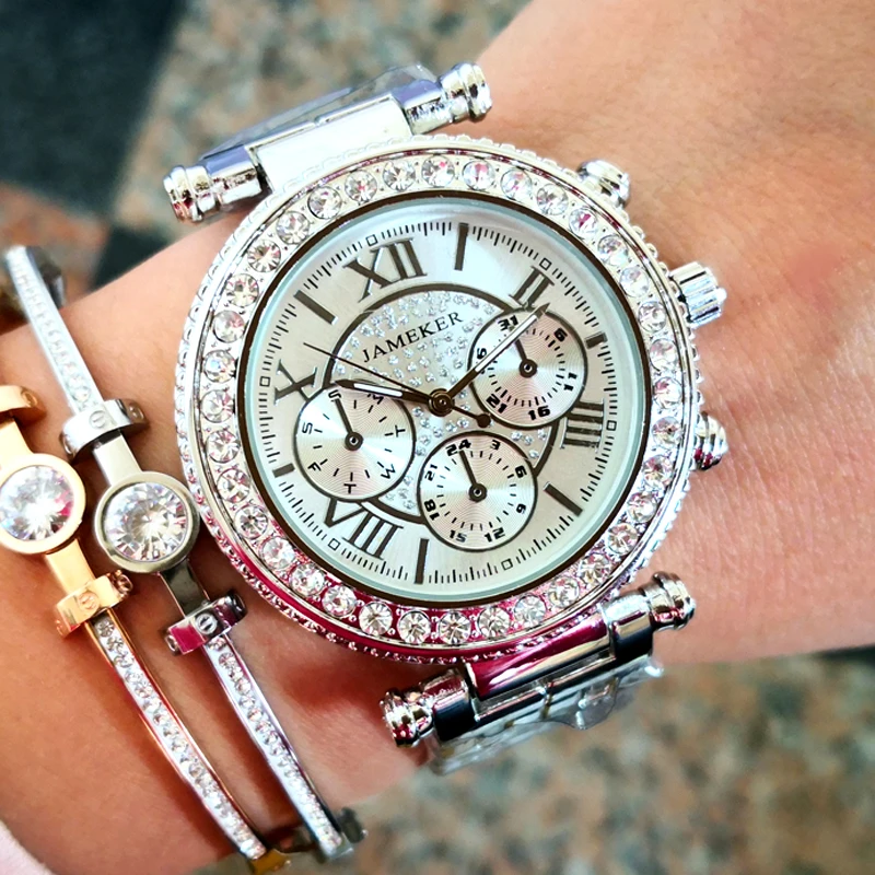 Новые роскошные кварцевые наручные часы Geneva женские из нержавеющей стали стразы