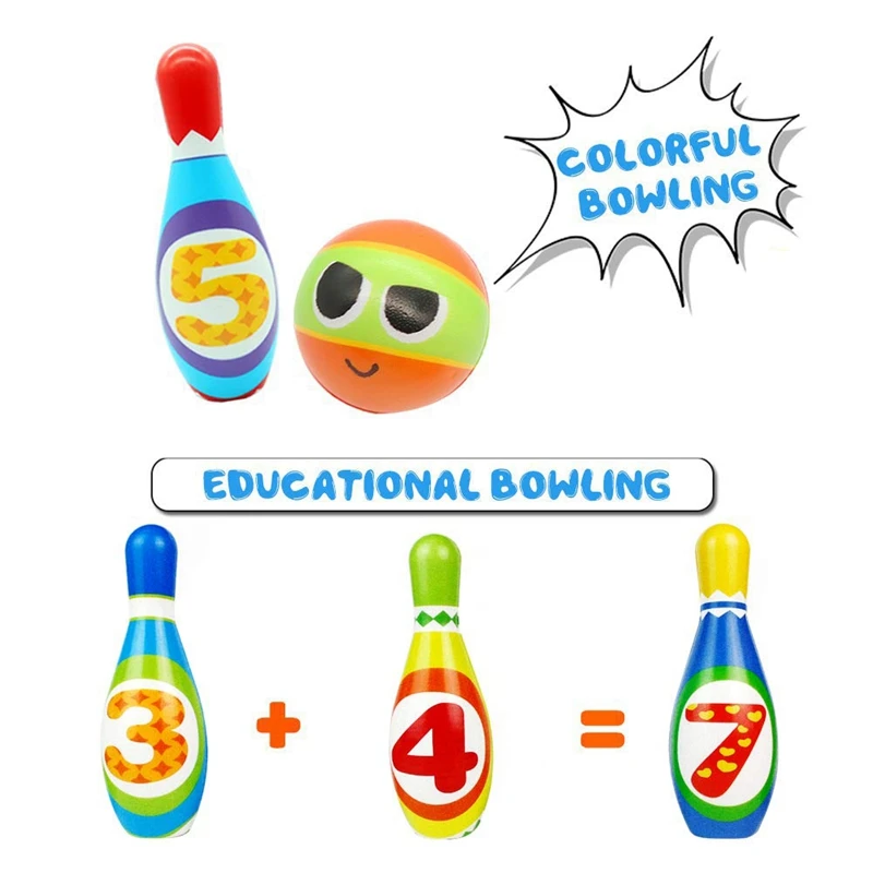 Kids Foam Bowling Set 10 Indoor Colorful Soft Pins 2 Balls Toddlers Toys Printed with Number Sport Gift for Baby Boys | Игрушки и хобби