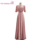 2020 винтажные размера плюс Румяна Платья для подружек невесты с V-образным вырезом Вечерние Платье Плиссированное шифоновое платье для подружек невесты для женщин W4302