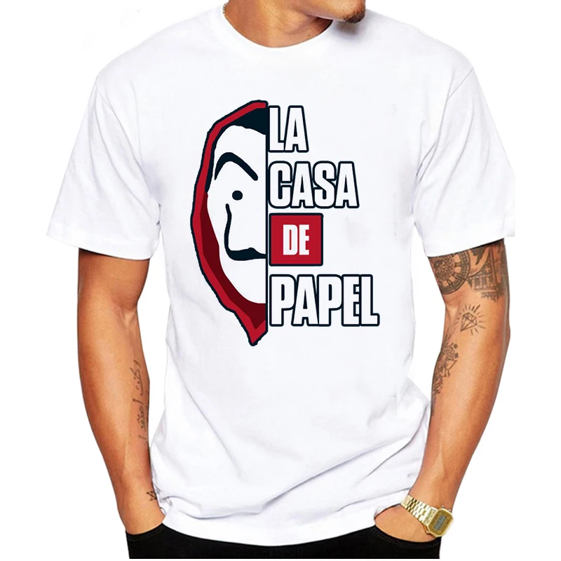 LUSLOS Забавный дизайн La Casa De Papel футболка деньги Heist футболки ТВ футболки "сериалы" Для мужчин короткий рукав дом Бумага футболка большого размера - Цвет: 19bk398