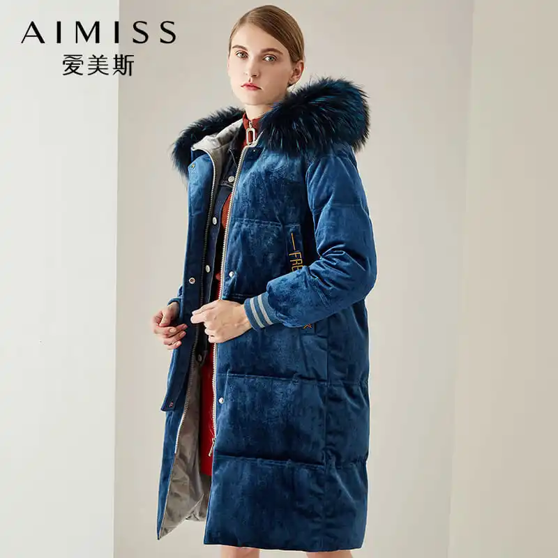 AIMISS/Фирменная Новинка; пуховик; очень плотный теплый пуховик с натуральным пером на молнии; фиолетовый цвет; повседневное зимнее пуховое пальто; Длинная Верхняя одежда