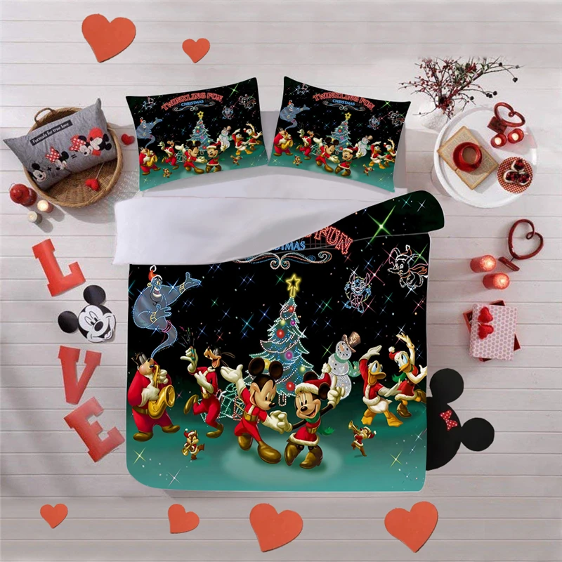 Snow Mickey Minnie Christmas Bedding Set Duvet Cover Pillowcase Home Textile Adult Children Gift Queen King Size Bed | Дом и сад