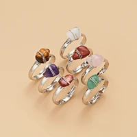 natural stone tigers eye white rose quartz amethyst adjustable ring women jewelry gift wedding party rings