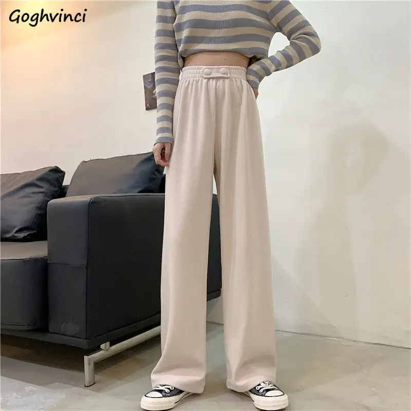 

Женские повседневные брюки, зимние утепленные однотонные брюки с высокой талией, эластичные широкие брюки, Свободные Длинные Простые униве...