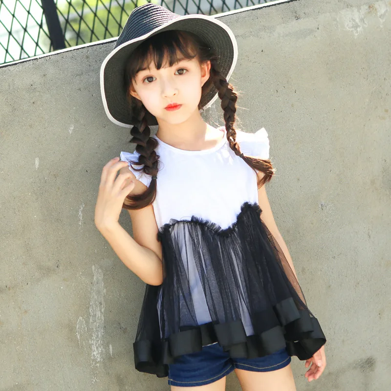 V-TREE Summer T Shirt For Girls Lace Tops Fashion Kids Blouse 2-8 Years Children Brand Clothing | Мать и ребенок