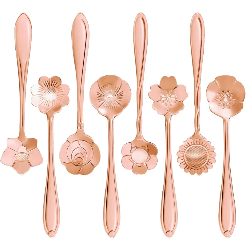 

16 Pcs Set Stainless Steel Flower Coffee Spoon Dessert Sugar Ice Cream Stirring Tea Milkshake Spoon Set for Tableware Kitchen Ca