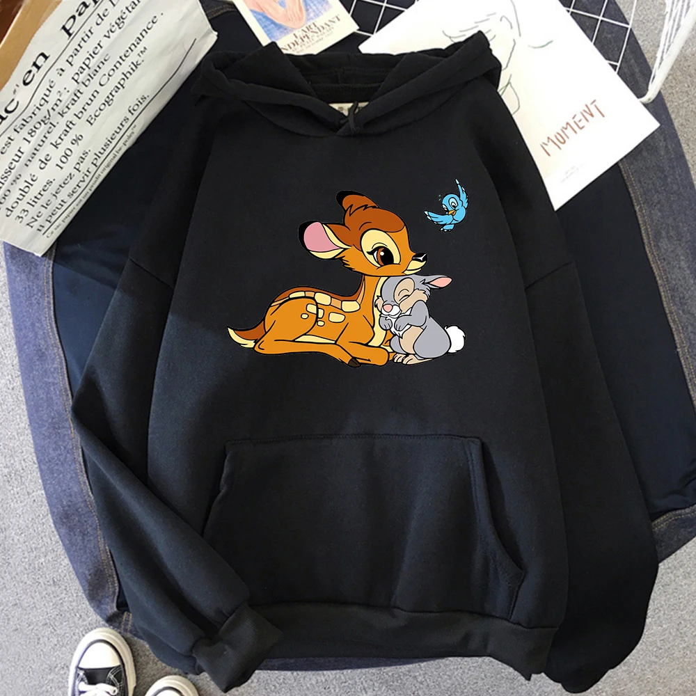 

Осенне-зимняя теплая мягкая толстовка, Мужская модная повседневная флисовая толстовка с капюшоном, уличная одежда из аниме Диснея Бэмби в с...