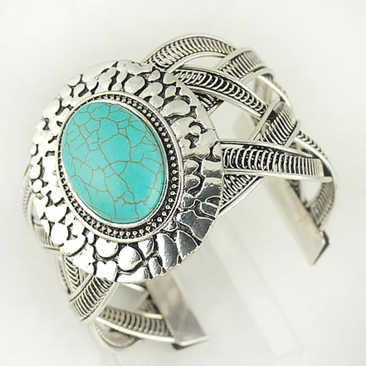 

Bracelet for Women Wristband Turquoise Bracelet Hollow Geometric Twist Bracelet Vintage Wide Face Big Bracelet