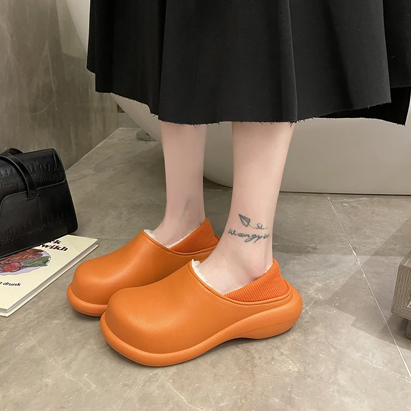 

Avocado Two Wear Ugly Cute Bread Big Scalp Cotton Slippers Women's Autumn/Winter Platform Bag with Waterproof Home Couple Shoes