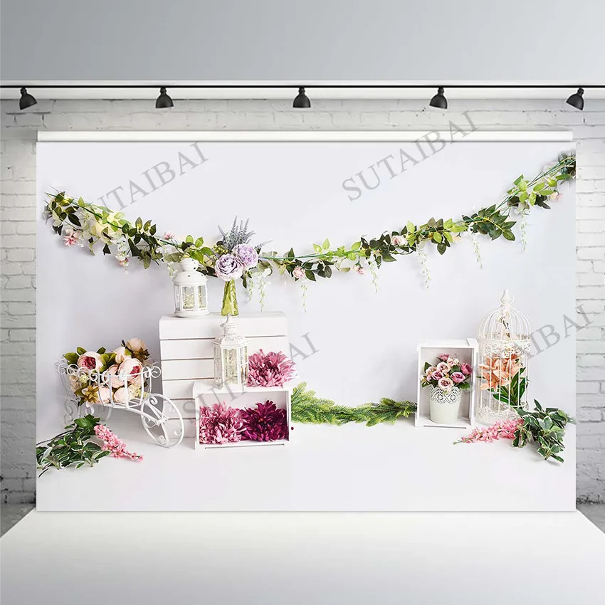 

Valentines Backdrop White Living Room Flowers Vase Children Baby Shower Backgrounds Home Photophone Photography Prop