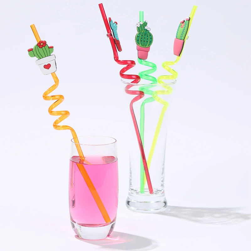 

Mix Color Tropical Prickly Pear Shape Cocktail Straws Reusable Juice Drinking Straw Hawaii Beach Party Decor Drinkware For Straw