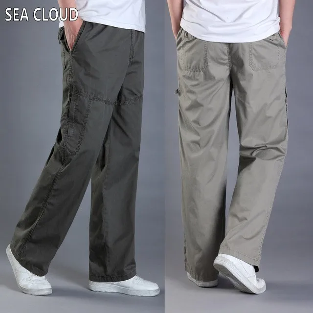 

Free shipping Spring and summer loose casual pants plus size trousers overalls male elastic waist fat straight long trousers