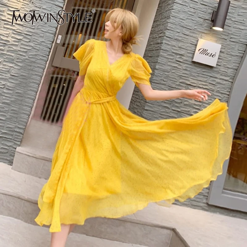 Платье с принтом TWOTWINSTYLE весеннее длинное платье до щиколотки коротким рукавом и