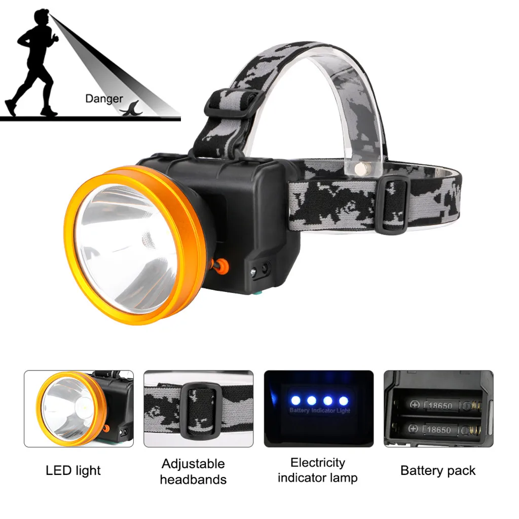 Светильник фонарь водонепроницаемый светодиодный налобный головсветильник 18650