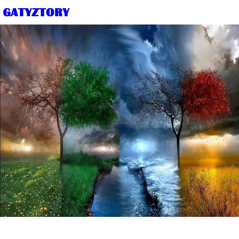 

GATYZTORY Frame DIY Painting By Numbers Reason Trees Landscape Acrylic Paint By Number Canvas Painting For Home Wall Art Picture