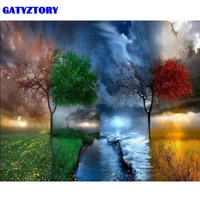 gatyztory frame diy painting by numbers reason trees landscape acrylic paint by number canvas painting for home wall art picture