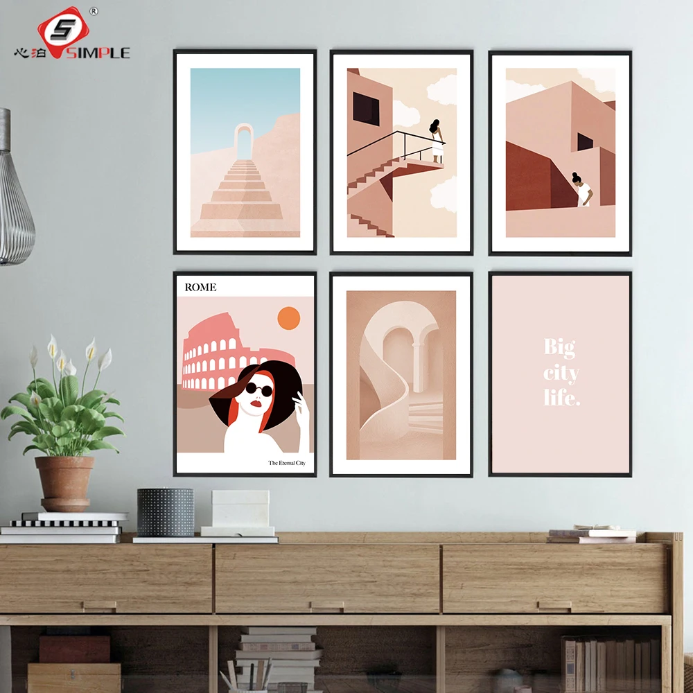

Rome Moder Canvas Painting Graphic Arch Posters and Prints Wall Art Color Abstract Woman Pictures For Living Room Nordic Decor