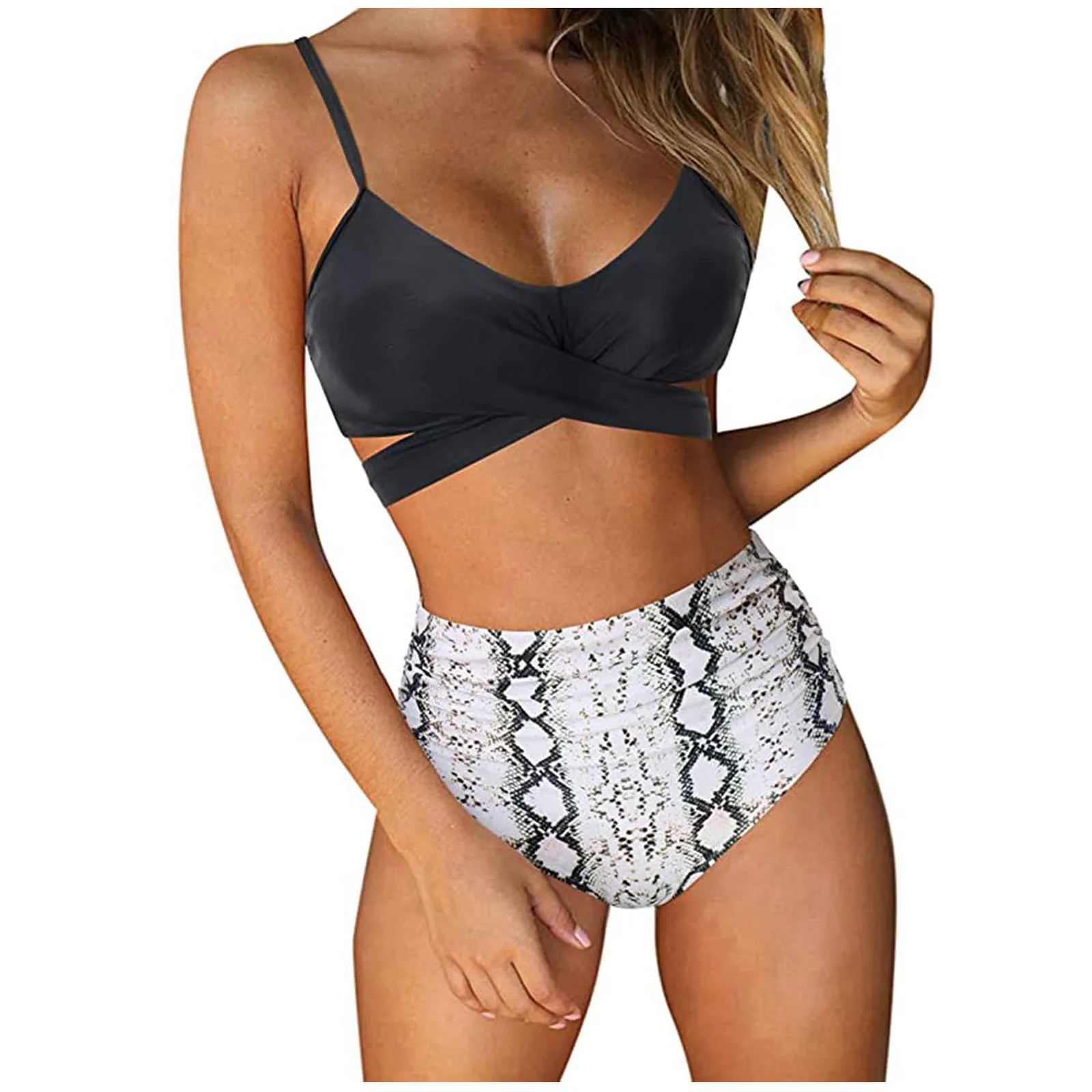 Женский купальник бикини 2021 бандажный из двух частей с принтом комплект пляжной