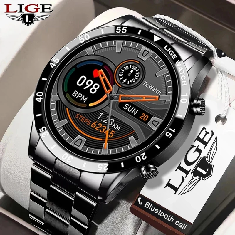 

Мужские Смарт-часы LIGE 2021, сенсорный экран, стальной ремешок, Bluetooth, водостойкие