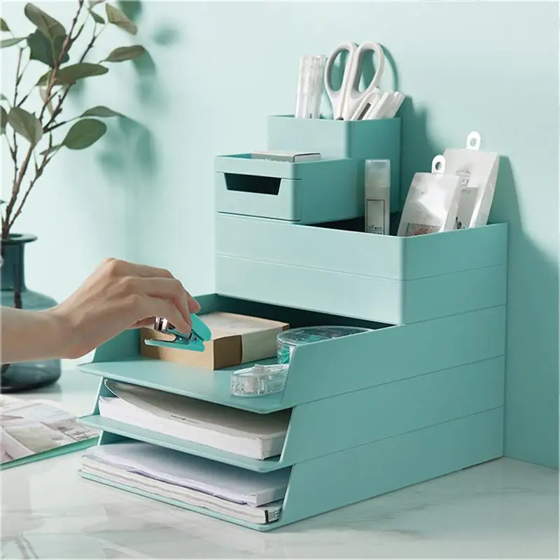 

A4 Paper Organizer Drawer Storage Box Multi-functional Stackable File Cabinet Pen Pencil Holder for Office Desktop Storage Tool