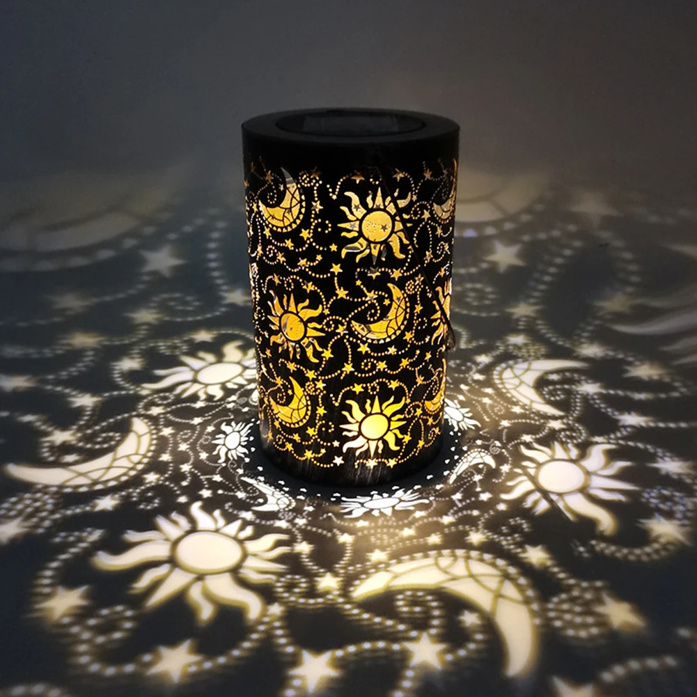 

LED Solar Lantern Projection Light Hollow Wrought Iron Hanging Lamps Waterproof Outdoor Garden Yard Art