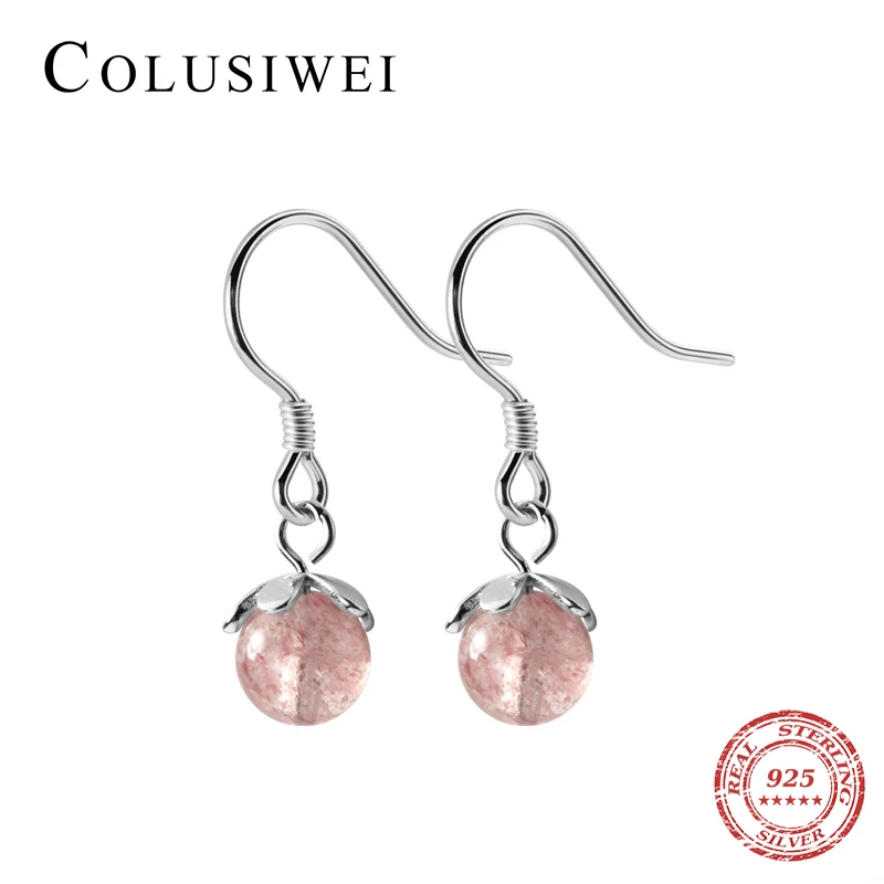

Colusiwei Sweet Pink Crystal Drop Earrings for Women Natural Stone Flower Ear Dangle Sterling Silver Jewelry Anti-allergy