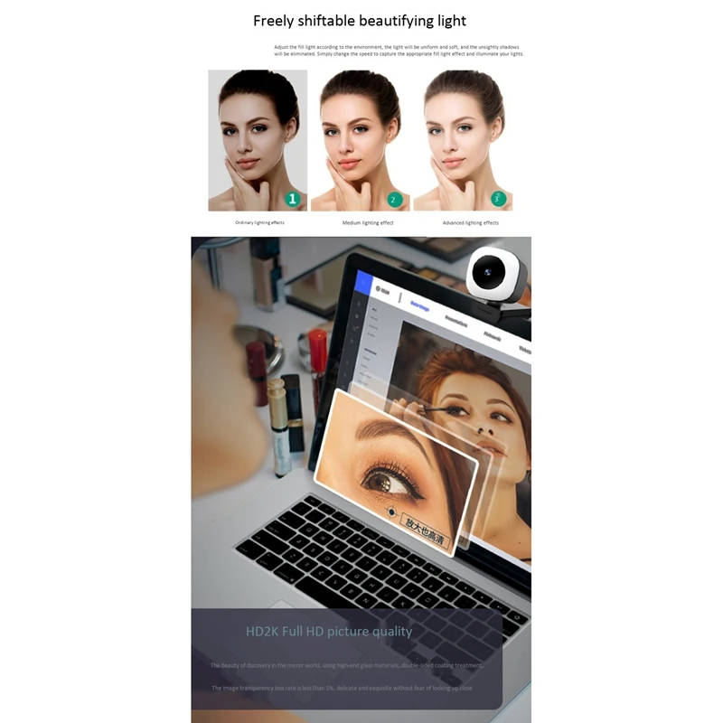 

30FPS Autofocus Webcam 2K HD Web Camera for PC Laptop Computer with Microphone Ring Light Web Cam Light Conference Video