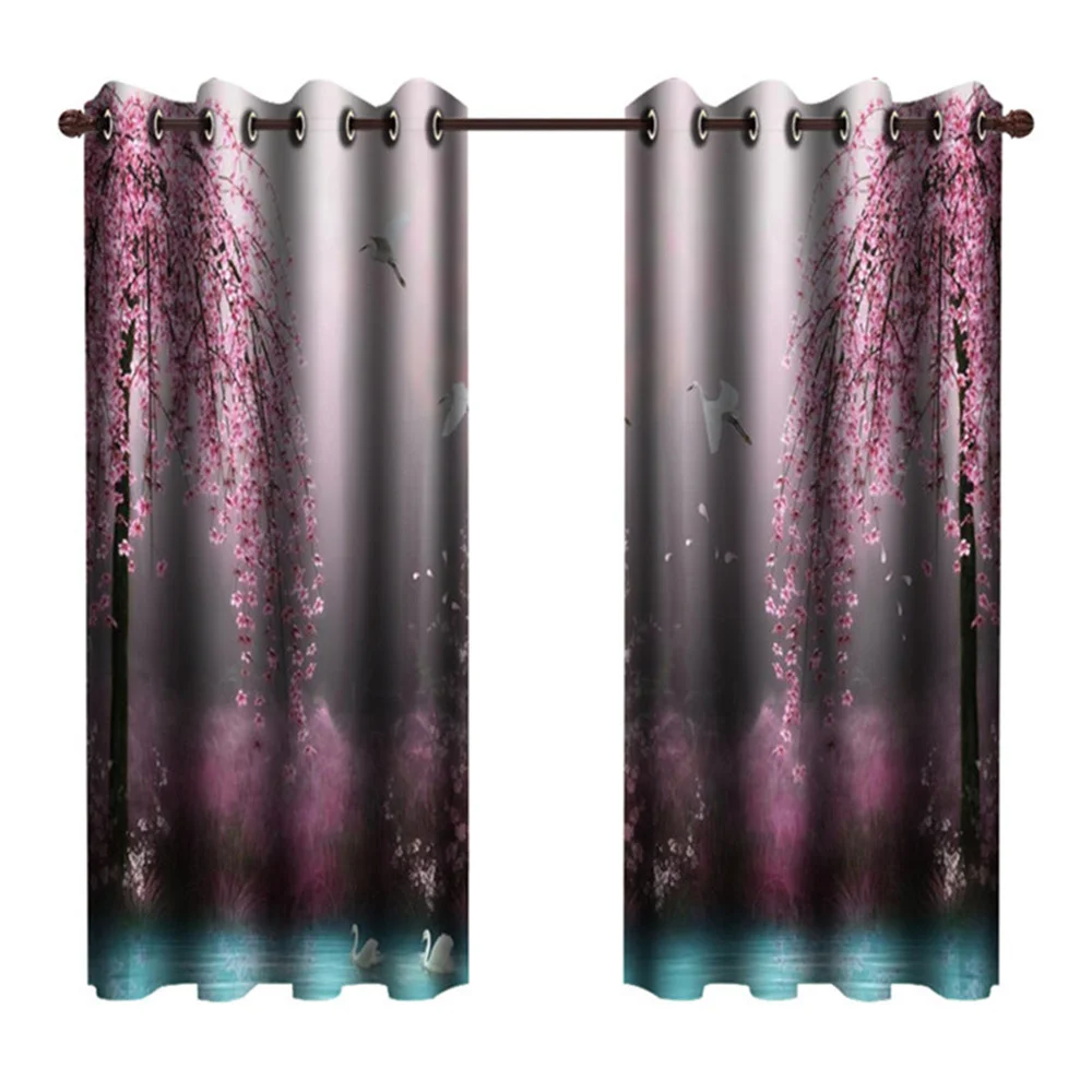 Фантазия Лебединое озеро розовые цветы дерево 3D пейзаж занавеска s Гостиная