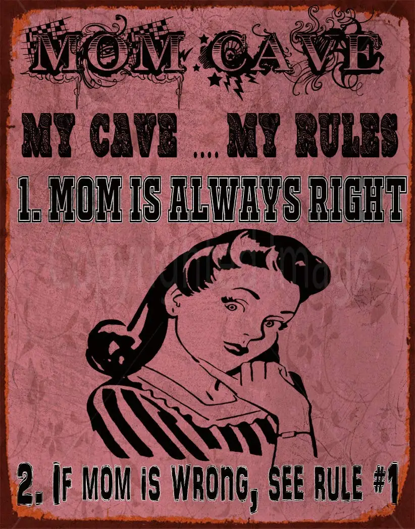 

Mom Cave Vintage Retro Looking Tin Sign Poster Wall Plaque Cave Rules outdoor decor room decor