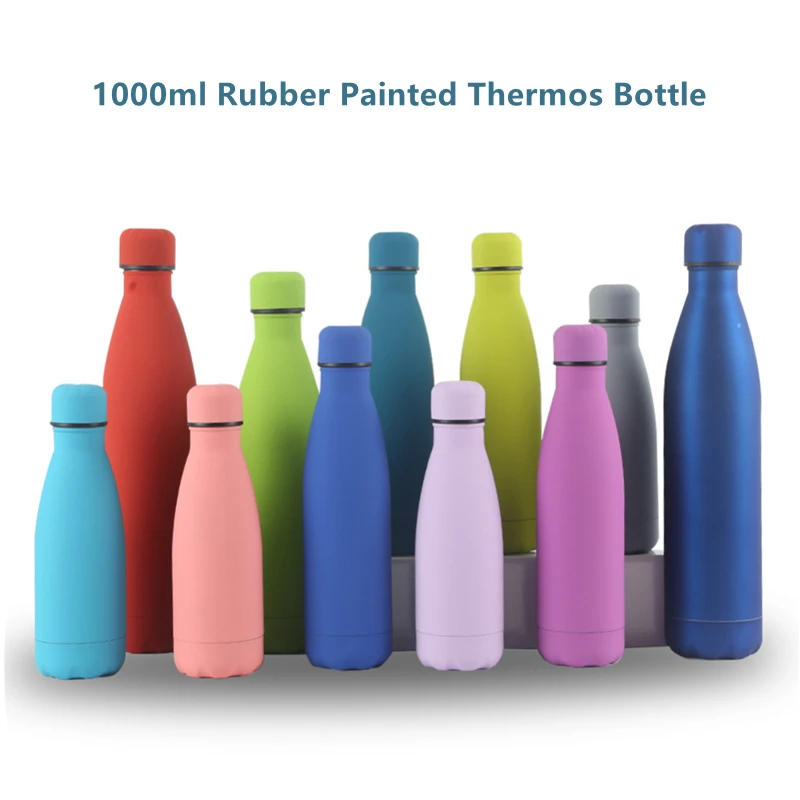 

Thermos Bottle 1000ml Rubber Painted Surface Insulated Stainless Steel Thermos Mug Sport Water Bottle Vacuum Flask Coffee Bottle