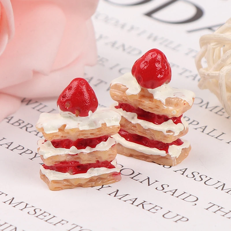 2pcs 1:12 Mini Strawberry Cake Napoleon Dollhouse Miniature Accessories Simulation Kitchen Toys | Игрушки и хобби