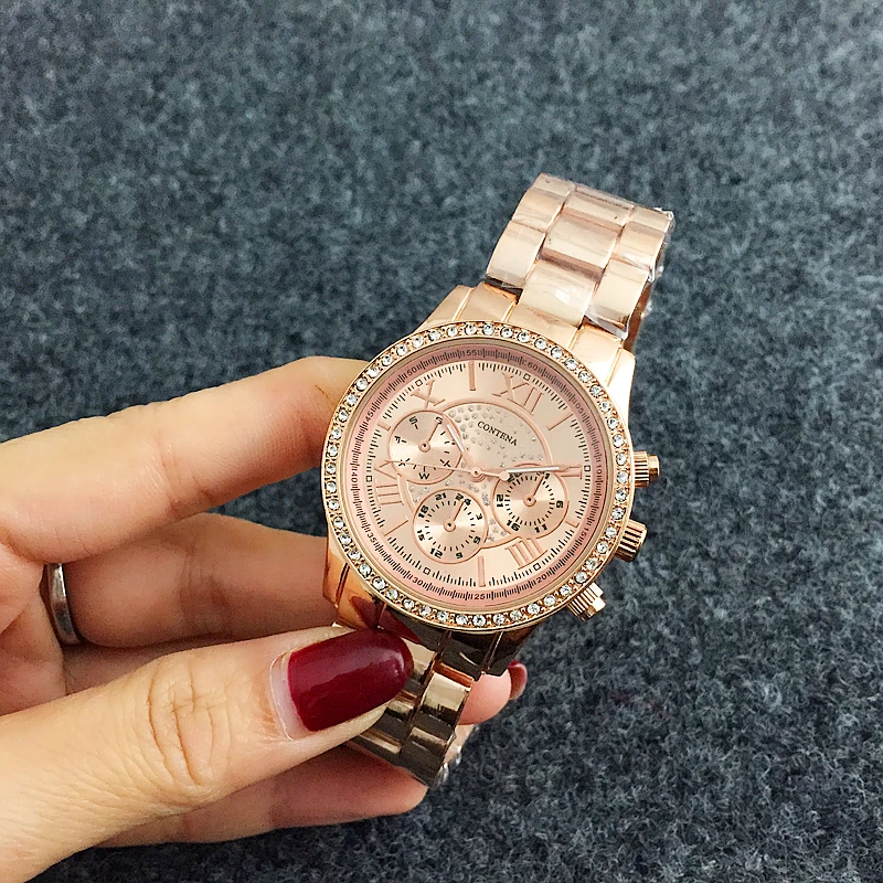 

CONTENA Brand Wrist Watches Luxury Rhinestone Stainless Steel Female Clock Rose Gold Quartz Ladies Watch relogio feminino Gift