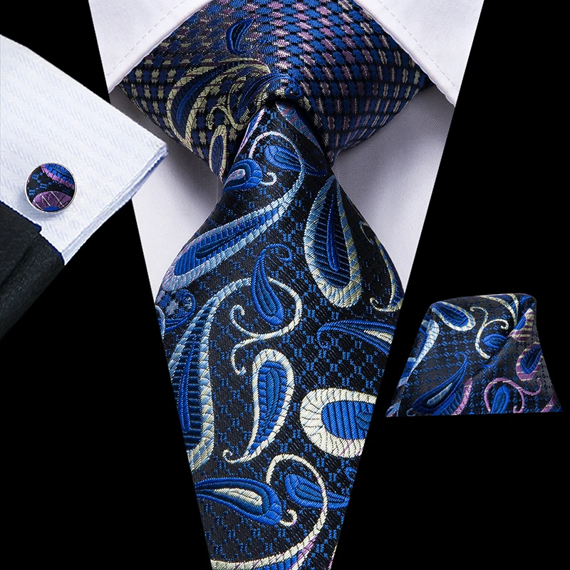 Hi-Tie 100% шелк Пейсли синие мужские галстуки роскошный галстук для свадебной