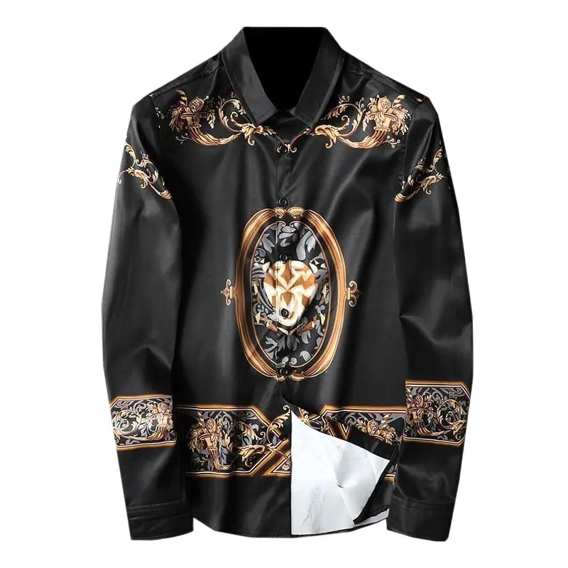 

2021 men's spring and autumn new men's fashion court style printed long sleeve shirt men's boutique Joker shirt